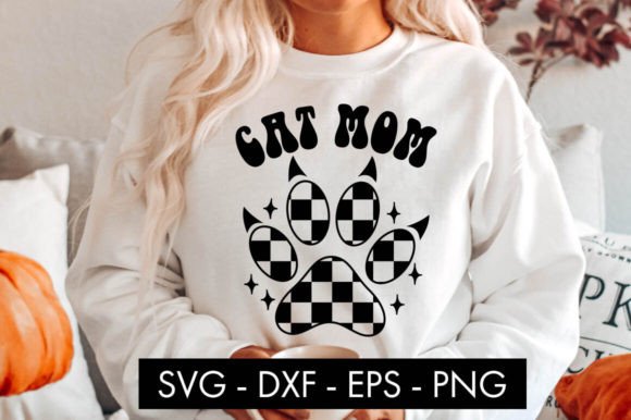Cat Mom Checkered Paw SVG: Retro Graphics for Crafts