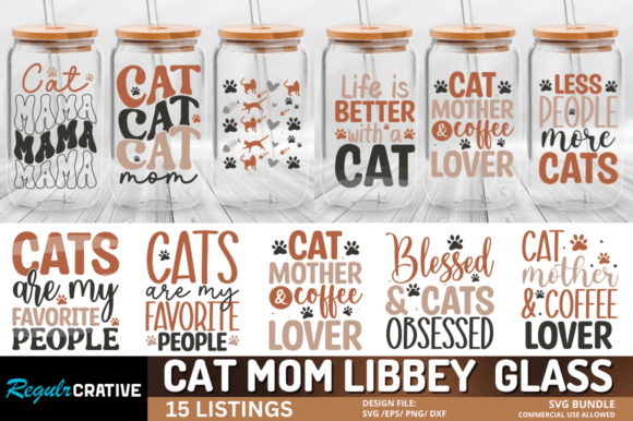 Cat Mom Libbey Glass SVG: Crafts & Graphics